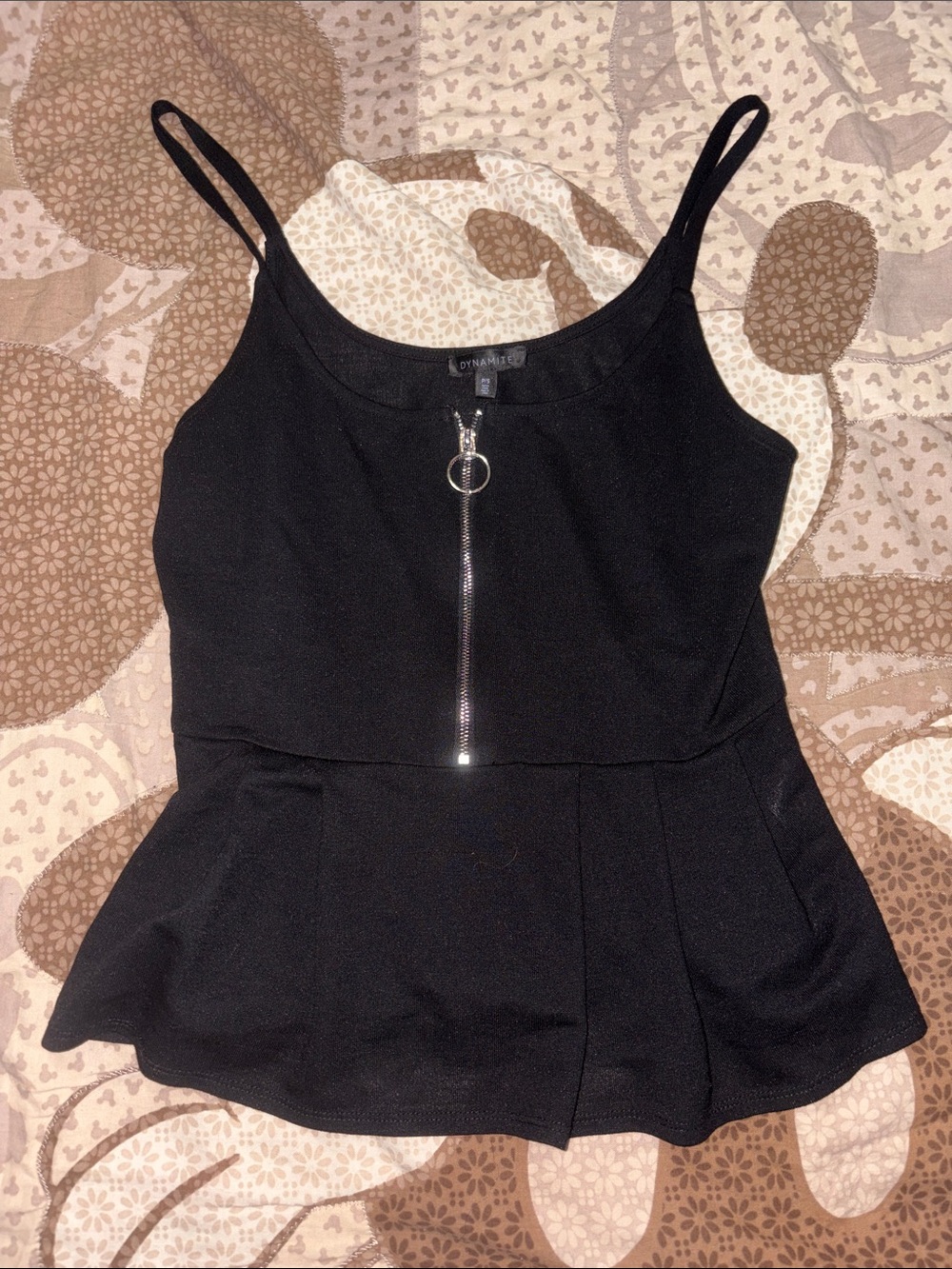 Dynamite Black Zip-Front Peplum Cami